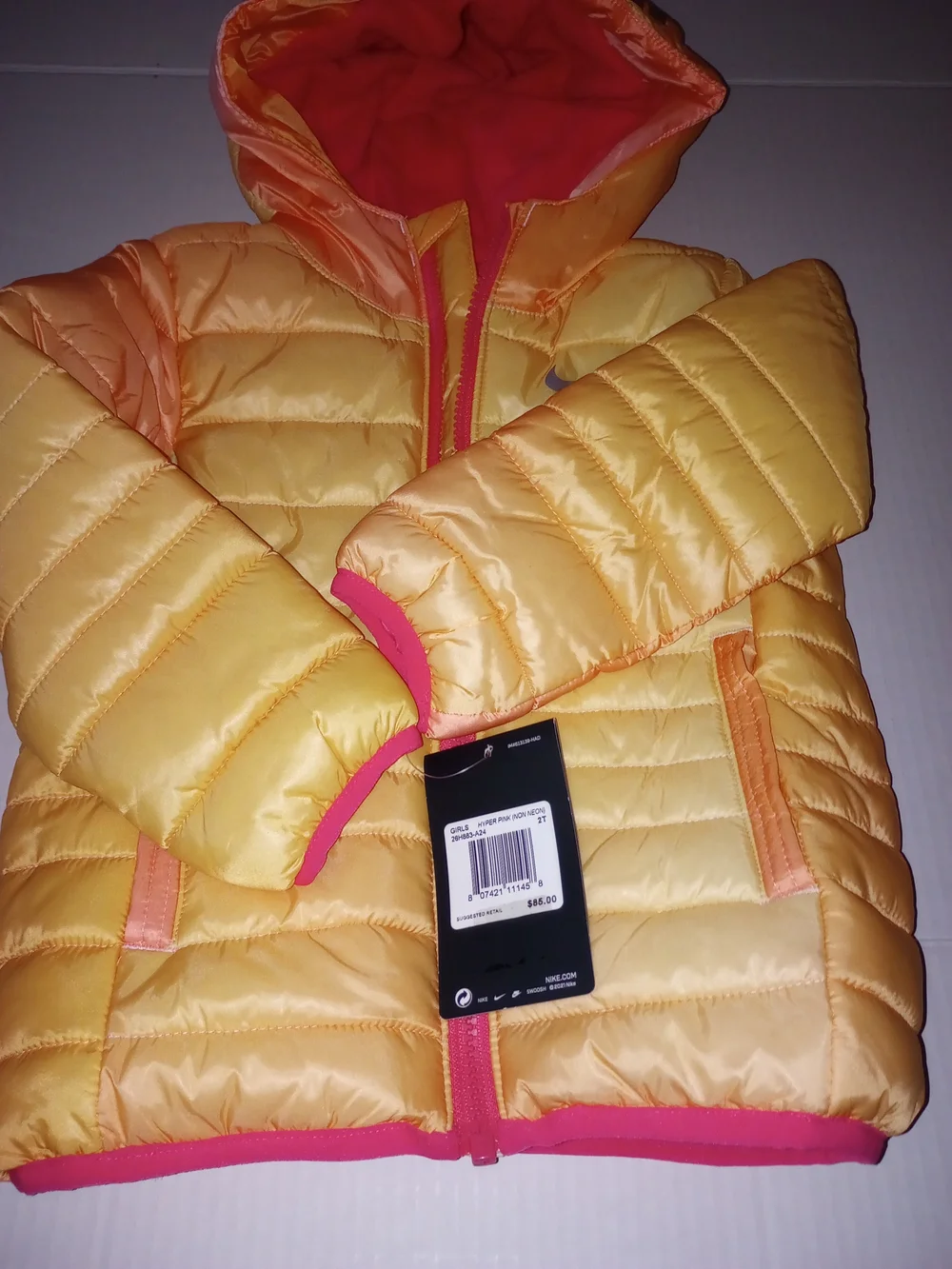 Nike Kids' Pink & Orange Puffer Jacket with Hood